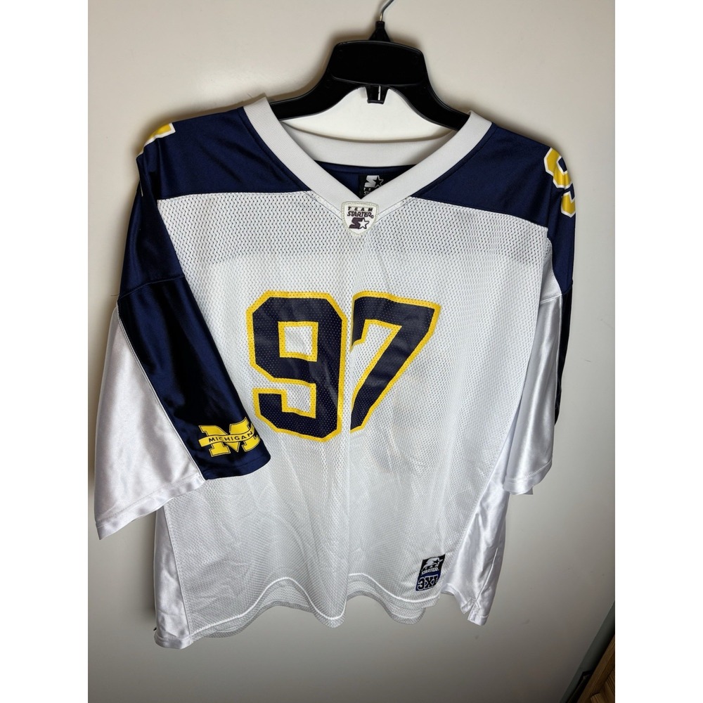 Vintage Team Starter University Of Michigan Wolverines Jersey Mens 3XL White #97